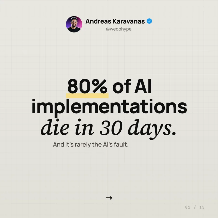 80% of AI implementations die in 30 days, page one